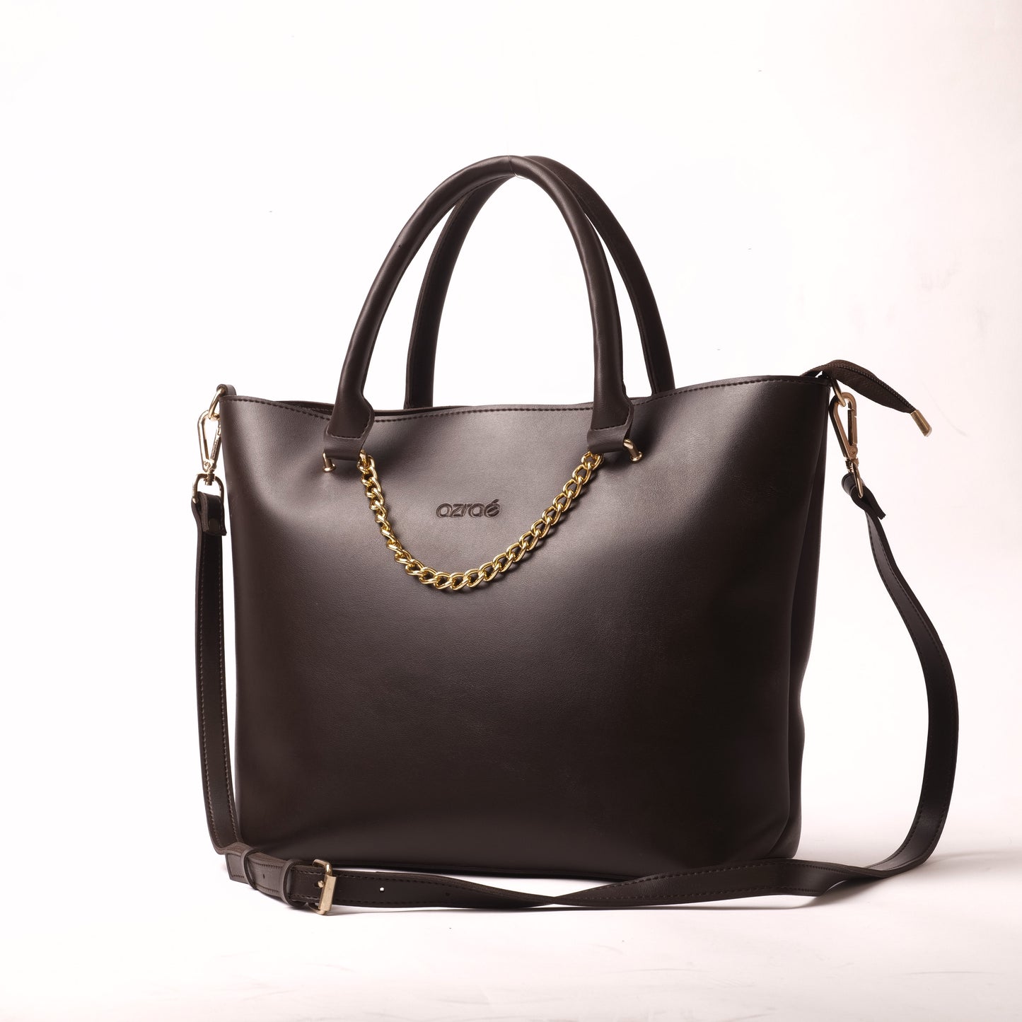 Azraè Chocolate Brown Micro Rexine Tote Bag with Pouch