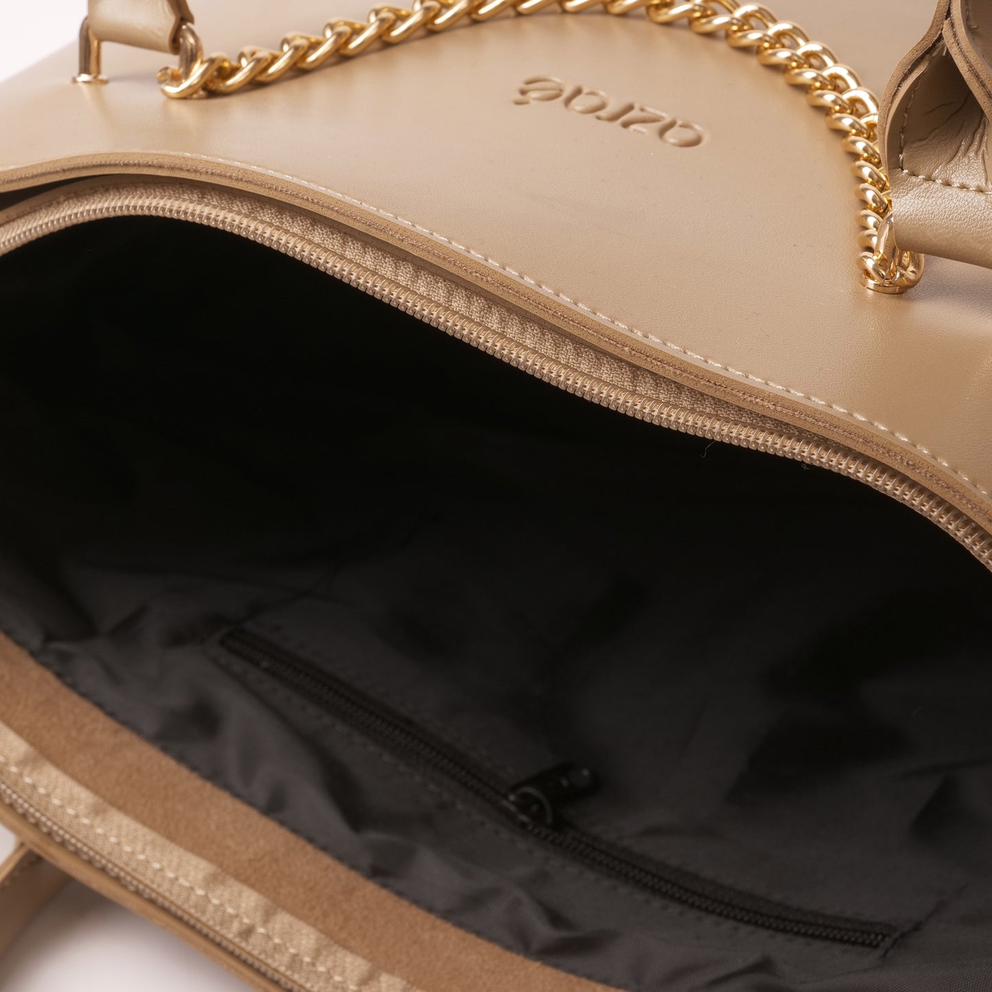 Azraè Beige Micro Rexine Handbag Set with Gold Chain Detail and Pouch