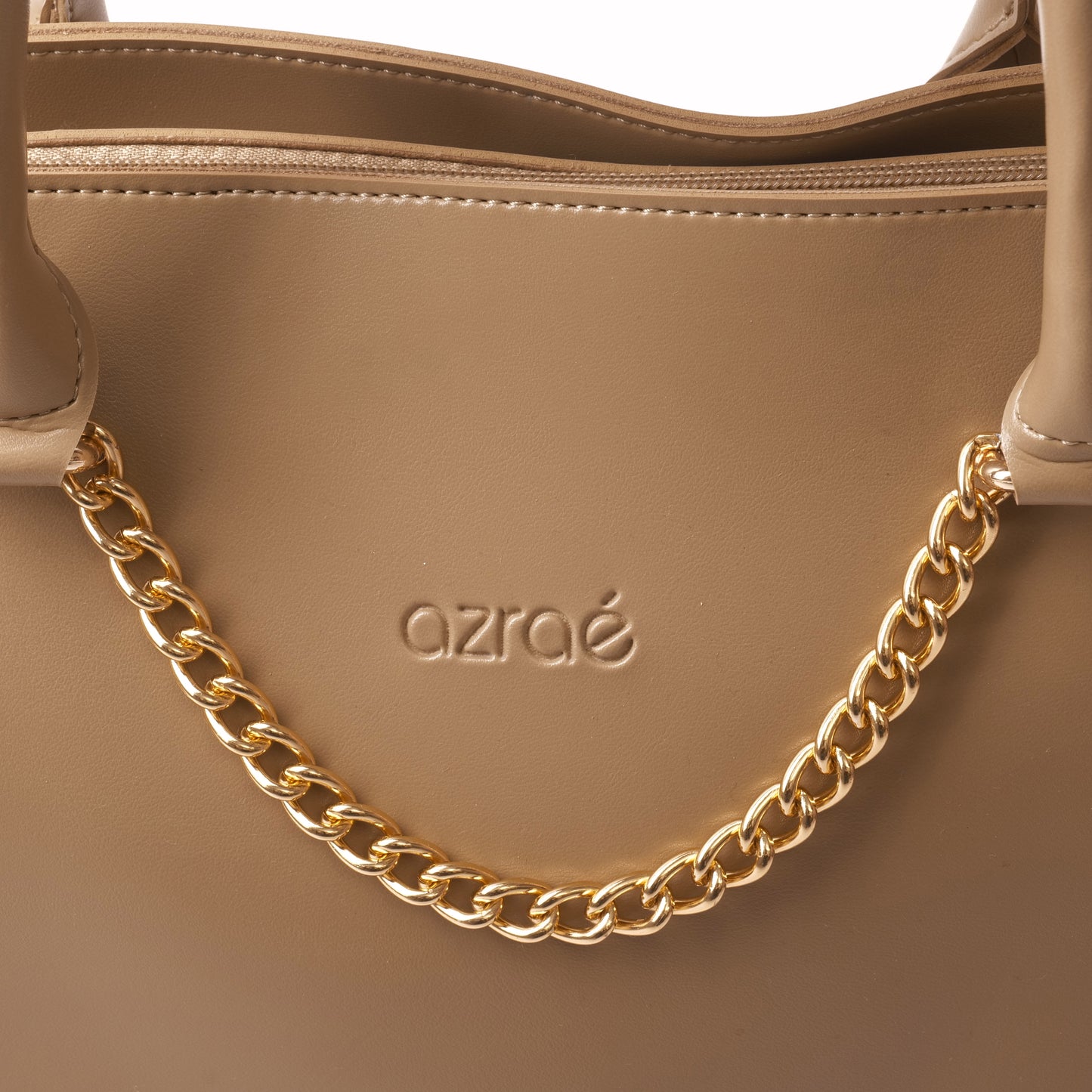 Azraè Beige Micro Rexine Handbag Set with Gold Chain Detail and Pouch
