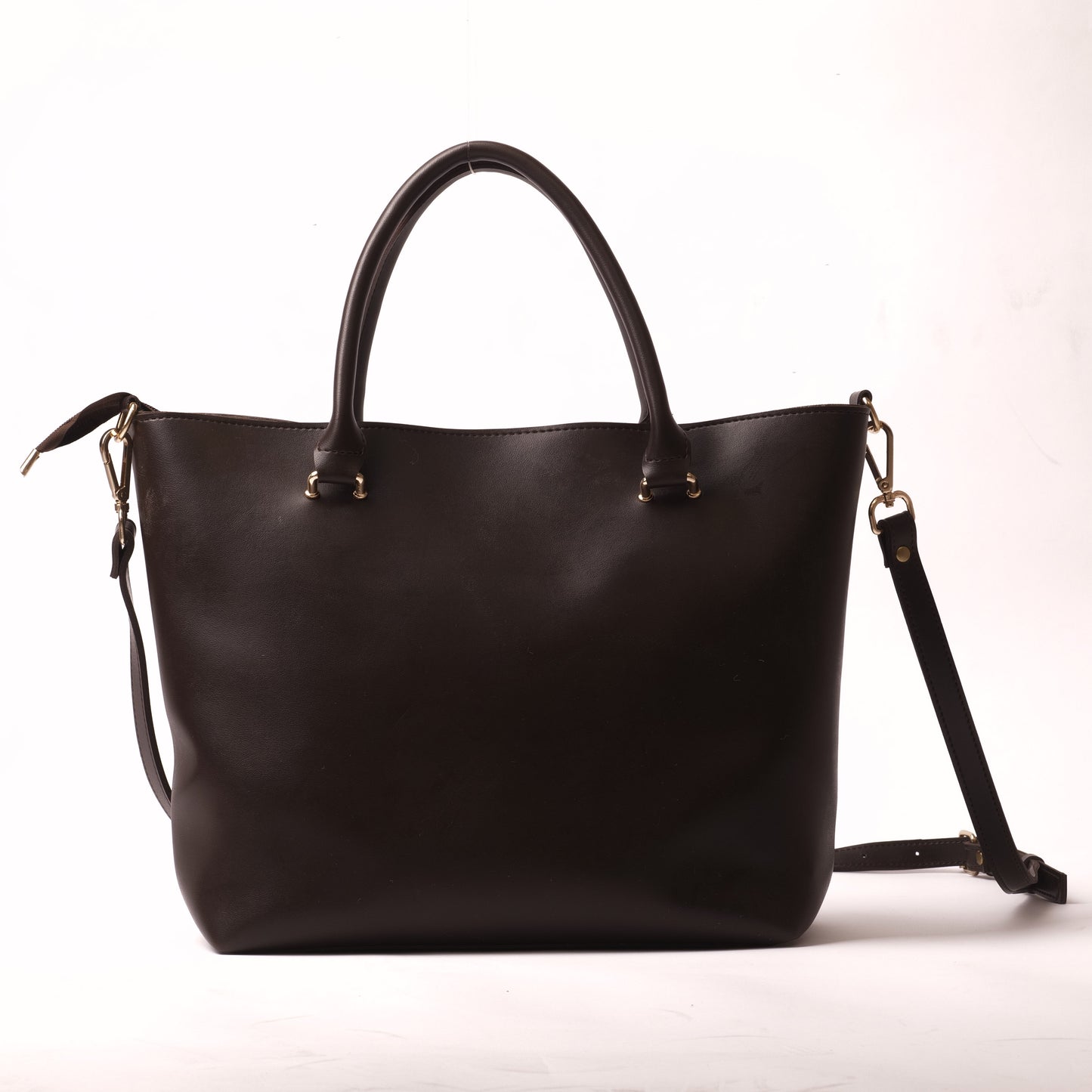 Azraè Chocolate Brown Micro Rexine Tote Bag with Pouch