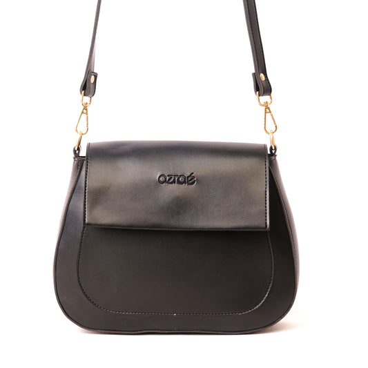 Azraè Black Micro Rexine Saddle Bag