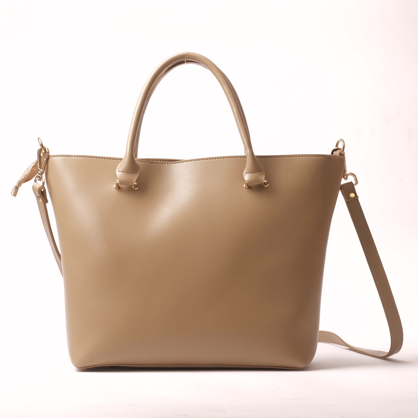 Azraè Beige Micro Rexine Handbag Set with Gold Chain Detail and Pouch