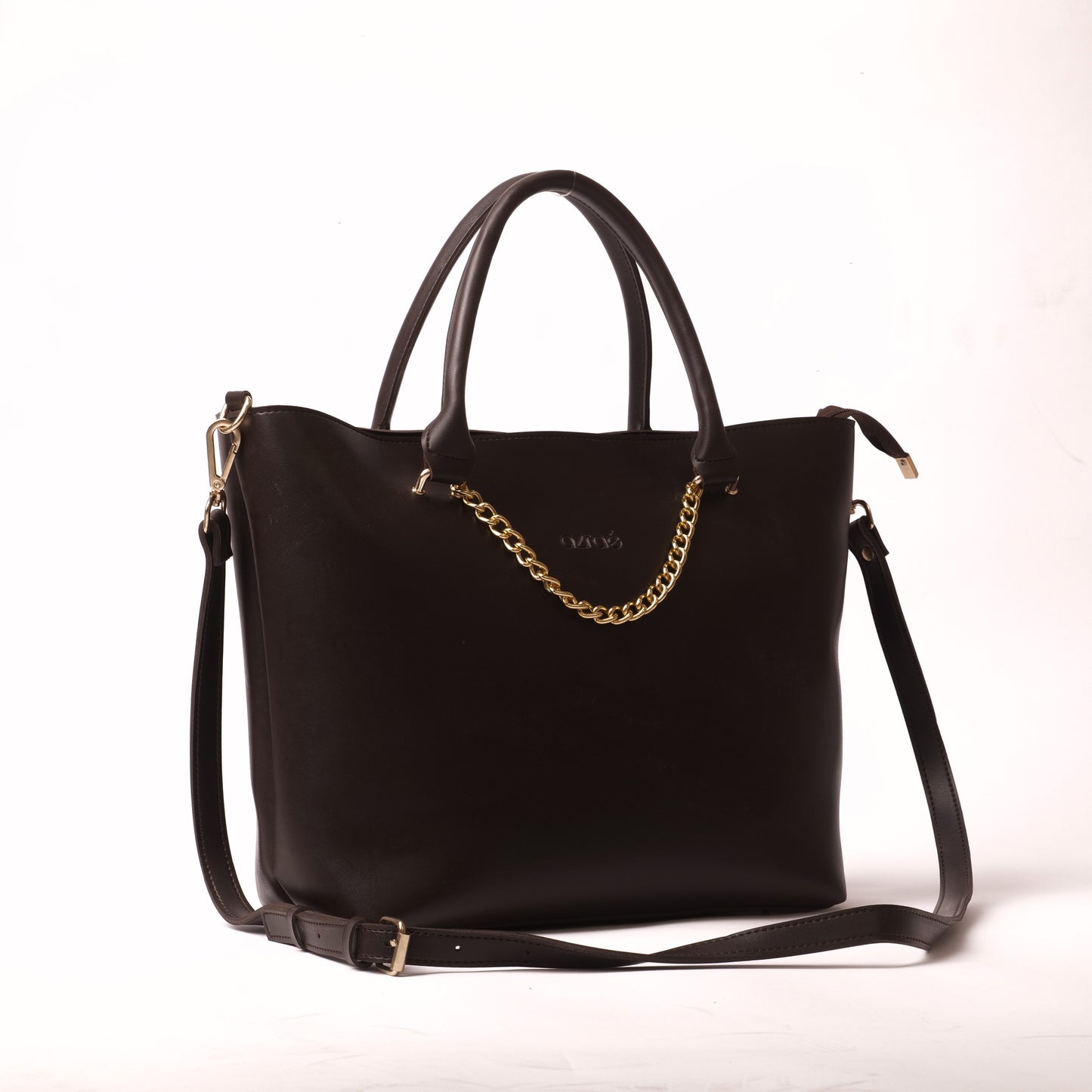 Azraè Chocolate Brown Micro Rexine Tote Bag with Pouch