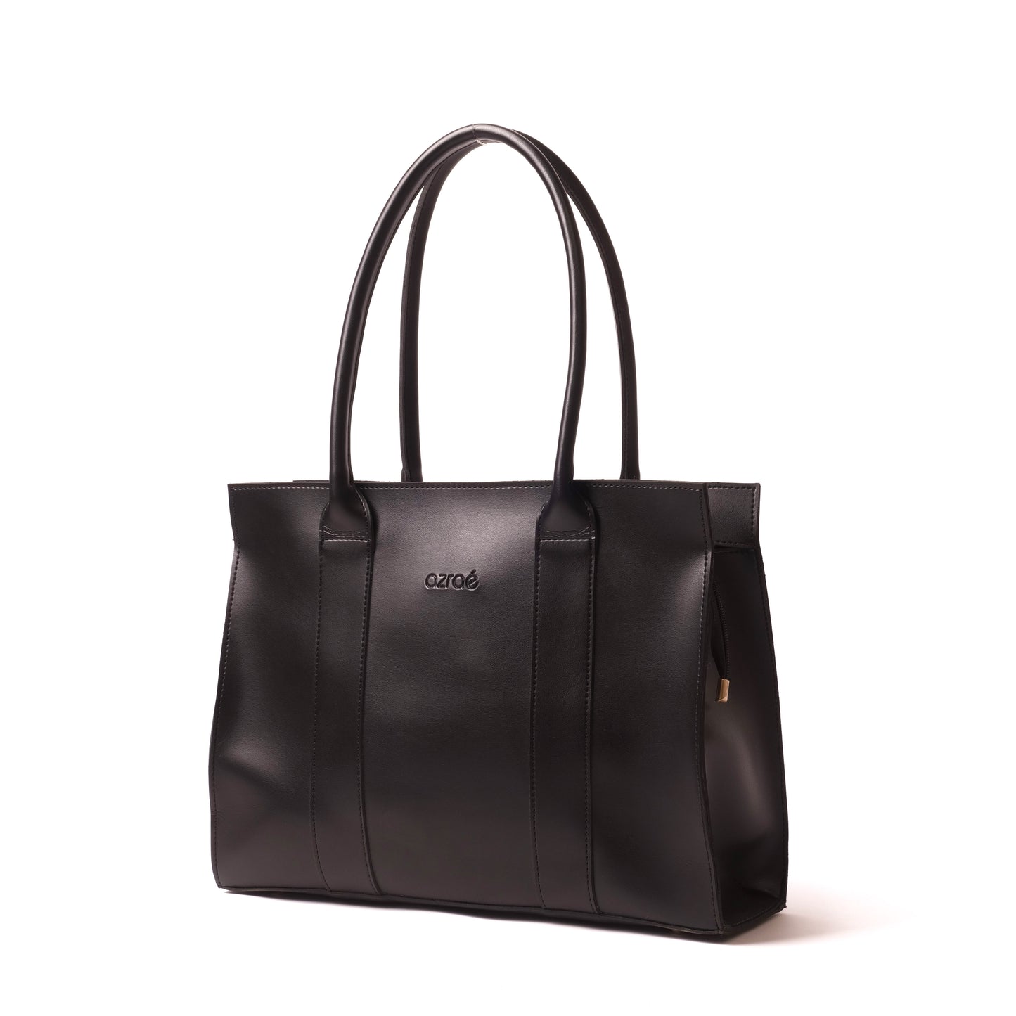 Azraè Elegant Black Micro Rexine Tote Bag with Matching Pouch