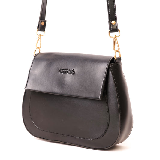Azraè Black Micro Rexine Saddle Bag