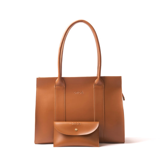 Azraè Classic Camel Micro Rexine Handbag with Pouch