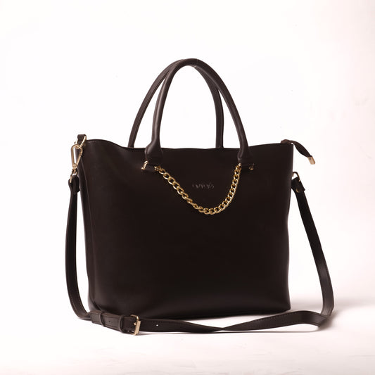 Azraè Chocolate Brown Micro Rexine Tote Bag with Pouch